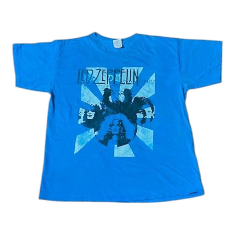Gildan Led Zeppelin T-shirt Large Graphic Print Blue A8